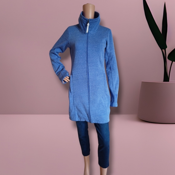 Bench Women's Heathered Blue Longline Fleece Sweatshirt Jacket - Picture 1 of 16